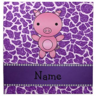 Personalized name pig purple glitter giraffe print cloth napkins
