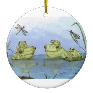 Frogs Dragonflies Pond Art Christmas Ornament Frog
