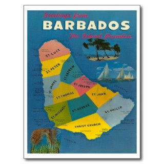 Vintage Barbados Map Post Cards