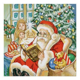 Santa Claus Reading the Bible on Christmas Eve Posters