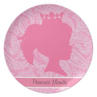 Custom Pink Paisley Princess Silhouette Kids Plate