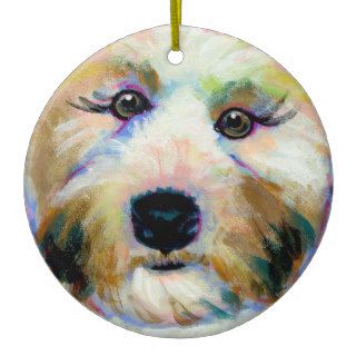 Cute dog adorable face fun colorful art painting christmas ornament