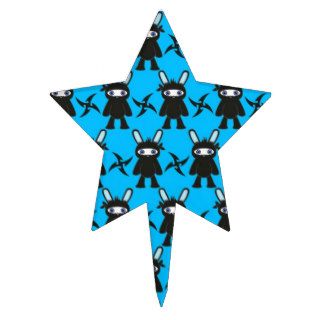 Turquoise and Black Ninja Bunny Pattern Cake Toppers