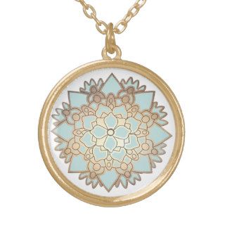 Light Blue and Gold Lotus Flower  Necklace