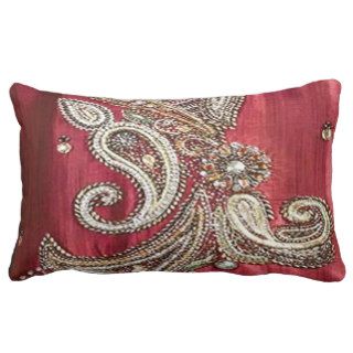 Red Silk and Fleur de lis Texture Throw Pillows