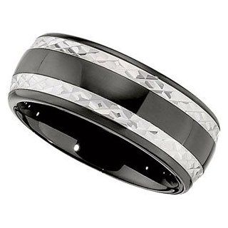 CleverEve's Mens Band Ceramic Band With Sterling Silver Inlay Black Right Hand Rings Jewelry