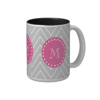 Hot Pink, Gray Chevron  Your Monogram Mug