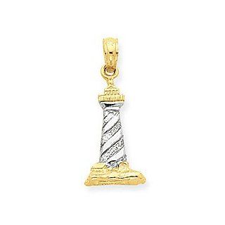 14k Gold Travel Necklace Charm Pendant, 3d Cape Hatteras Lighthouse Two color Jewelry