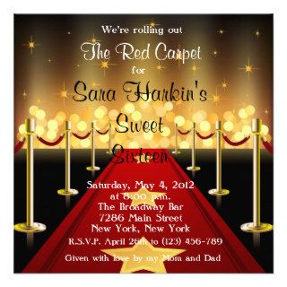 Red Carpet Hollywood Sweet 16 Birthday  Invite