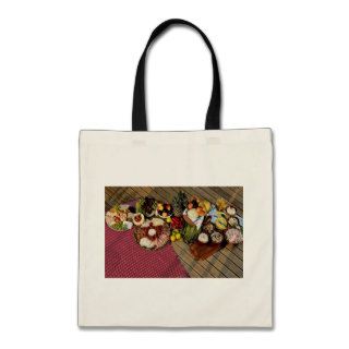 Several deli trays and salads canvas bag