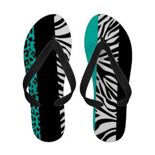 Teal Blue Leopard and Zebra Custom Animal Print Flip Flops