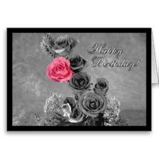 Happy Birthday Pink Rose Greeting Cards