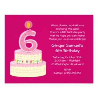 6th Birthday Cake Simple Invitation