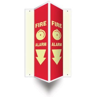 Accuform Signs PSP327 Projection Sign 3D, Legend "FIRE ALARM (ARROW)" with Graphic, 24" x 4" Panel, 0.10" Thick High Impact Lumi Glow Plastic, Pre Drilled Mounting Holes, Red on Glow Industrial Warning Signs Industrial & Scie