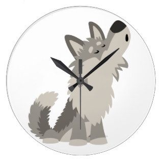 Cute Howling Cartoon Wolf  Wall Clock