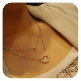 JA329 Hearts Faux Diamond Pendant Necklace, Double Pendant Girl Women Necklace Jewelry
