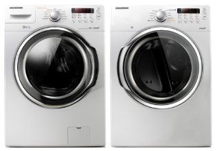 Samsung White 3.7 Cu Ft DOE (4.3 Cu Ft IEC) Steam Washer and 7.3 Steam Electric Dryer WF331ANW_DV331AEW Appliances