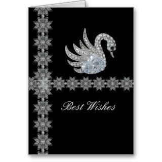 Card Black Lace Diamond Swan Best Wishes Birthday