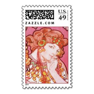 Mucha Woman Among Flowers Medium  Postage Stamps