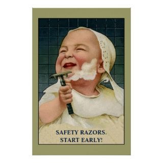 Retro funny cute baby shaving posters