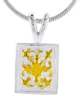 Hawaiian Theme Sterling Silver 2 Tone Flower Pendant, 1/2 (12 mm) tall Jewelry