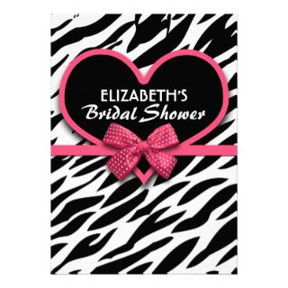 zebra pink heart bridal shower invitations