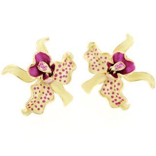 Yellow Orchid Pierced Flower Earrings Jewelry