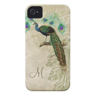 Vintage Peacock on Branch, Feathers Etching Swirl iPhone 4 Case