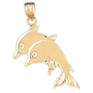 14K Gold Charm Pendant 1.4 Grams Nautical>Dolphins377 Necklace Jewelry