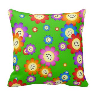 Pretty Cute Cartoon Happy Flower Wallpaper Pillows