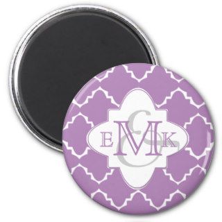 Elegant Quatrefoil Monogram   Purple White Fridge Magnet