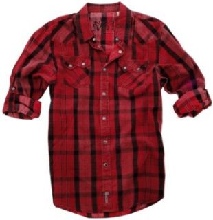 Guess Mens Designer Red Snap Button Down Shirt (XX Large) at  Mens Clothing store