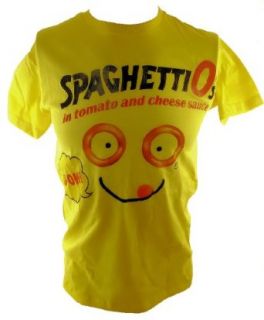SpaghettiOs Mens T Shirt   Classic Franco American Canned Pasta Logo on Yellow (Small) Clothing