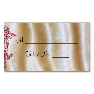 Cream Silk and Red Scroll Posh Wedding Place Cards Business Card Template