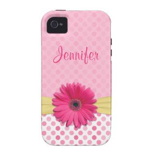 Cute Pink Gerbera Daisy Polka Dot iPhone 4 Case