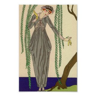Art Deco Gray Taffeta Gown Illustration Poster