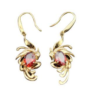Jade Angel Oval 18k Rose Gold Plated 925 Silver Cut Garnet Cubic Zircon Earrings Color Red Jewelry