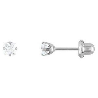 Stainless Steel Palladium Plated Cubic Zirconia Piercing Earring 03.00 Mm 21523 Jewelry