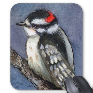 Downy Woodpecker Watercolor Mousepads