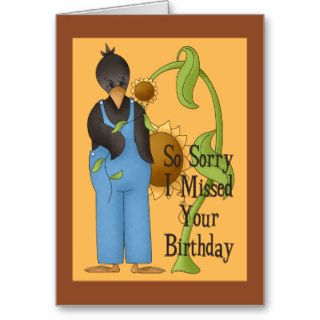 Sad Country Crow Belated Birthday Greeting Cards