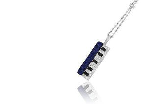 lan Sterling Silver Piano Pendant with Blue, White and Black Cubic Zirconia Jewelry