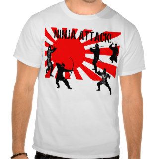 Ninja Attack black ninjas on japanese flag Tshirts