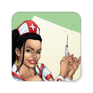 Sexy Nurse with Dreadlocks Giving You A Shot Square Stickers