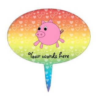 Cute pig rainbow hearts cake topper