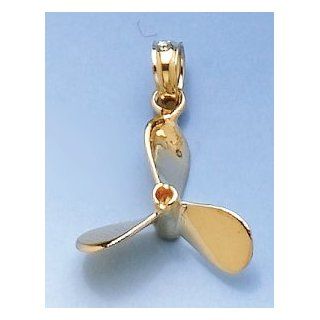 14k Gold Nautical Theme Necklace Charm Pendant, Propeller With 3 Blades Million Charms Jewelry