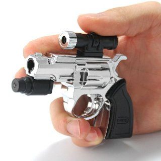 Chrome Unique Military Python .357 Magnum Pistol 3 In 1 Cigarette Cigar Smoking Pipe Refillable Butane Torch Jet Flame Lighter With Laser Sight And LED Beam Health & Personal Care