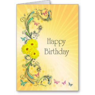 Birthday with yellow flowers greeting cards