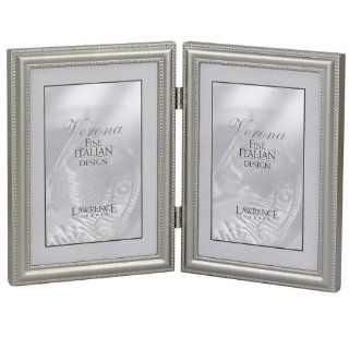 Lawrence Frames Hinged Double (Vertical) Metal Picture Frame Pewter Finish with Delicate Beading, 4 by 6 Inch   Professional Art Frame Kits