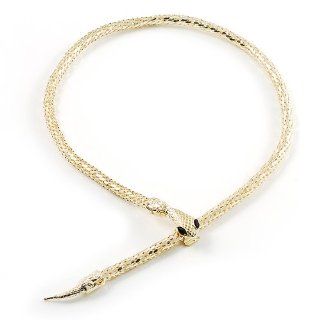 Mesmerizing Gold Tone Snake With Red Eyes Choker Necklace Jewelry