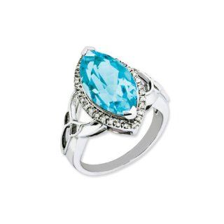 Marquise Light Blue Topaz and Diamond Silver Cocktail Ring Other Rings Jewelry
